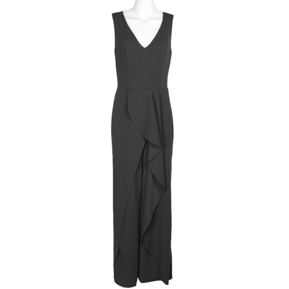 MARINA V-neck ruffled sleeveless formal size 6 black Jumpsuit NWT